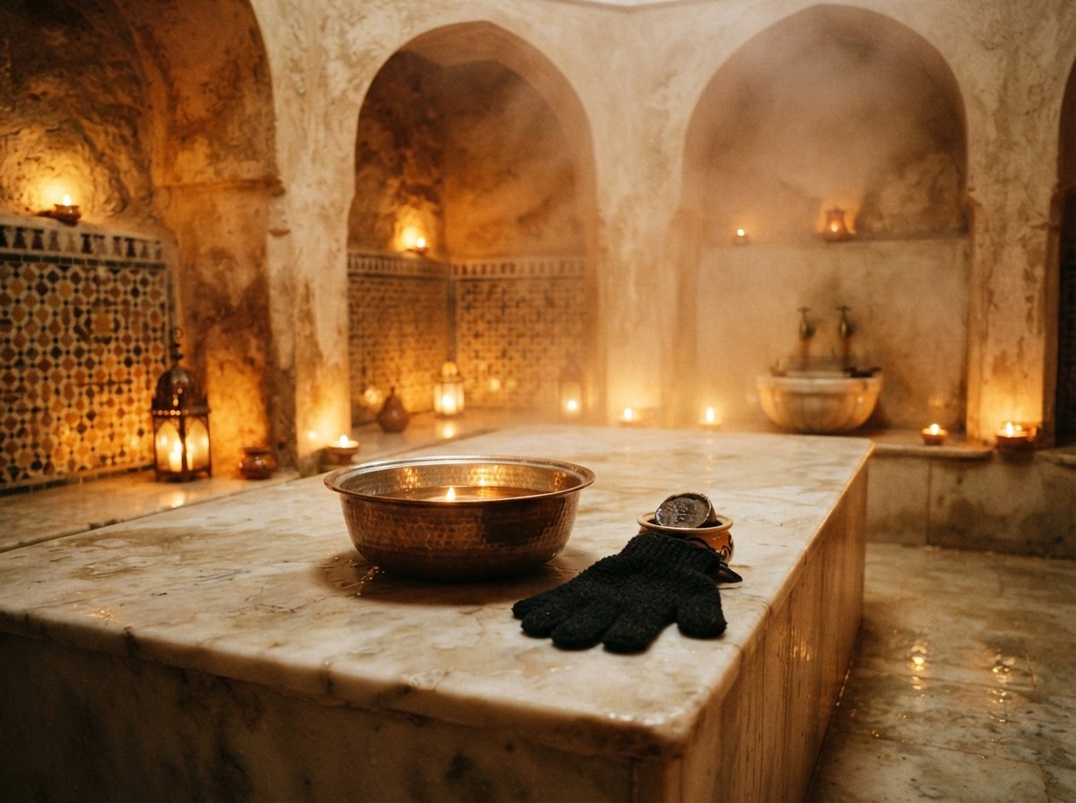 Hammam et gommage — bols en cuivre et vapeur