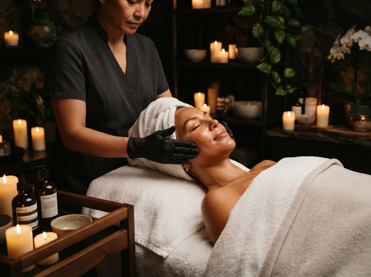 Soin visage délicat à la lueur des bougies
